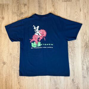 Hanes Graphic T-Shirt Fire Crew Rodeo Design Navy Blue Size Large Vintage USA